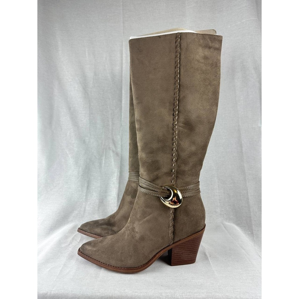 Universal Thread Women Taupe Faux Suede Tall Boots Pointed Toe Block Heel Size 8